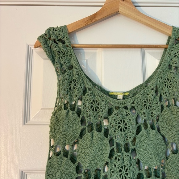 Vintage Gianni Bini Kelly Green Crochet Dress Swim Coverup Summer Boho L Concert - Picture 2 of 5